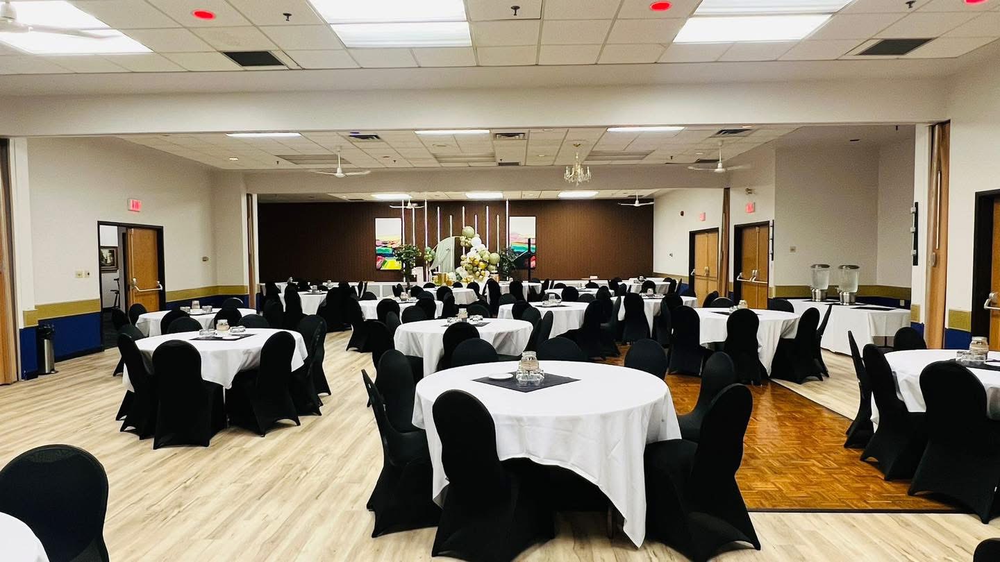 Confederation Inn event room prepared with round tables
